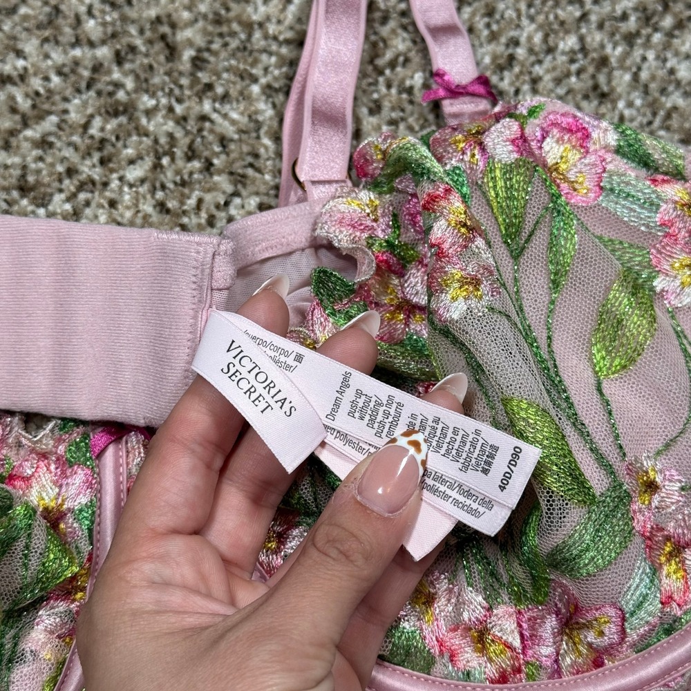 Victoria's Secret Dream Angels Pink Floral Embroidered Unlined Demi Bra 40D - Picture 5 of 5